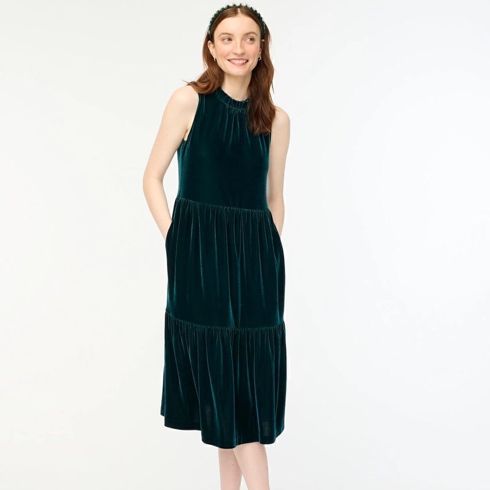 J Crew Velvet Tiered Midi Dress NWT
